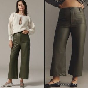 Maeve by Anthropologie Dark Green Faux Leather Cropped Pants